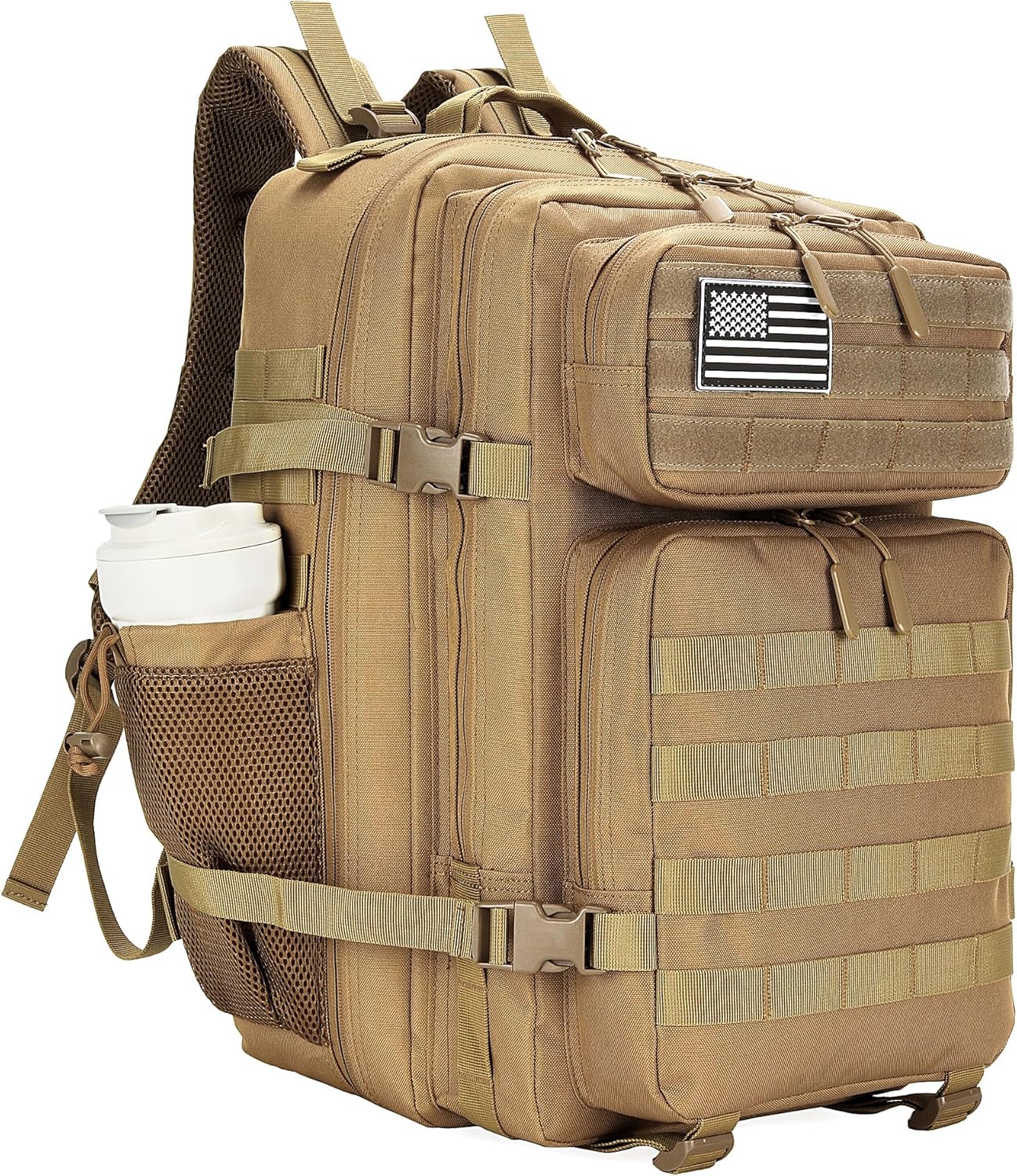 Tactical Assault Backpack - 45L Waterproof Rucksack with Molle | Khaki