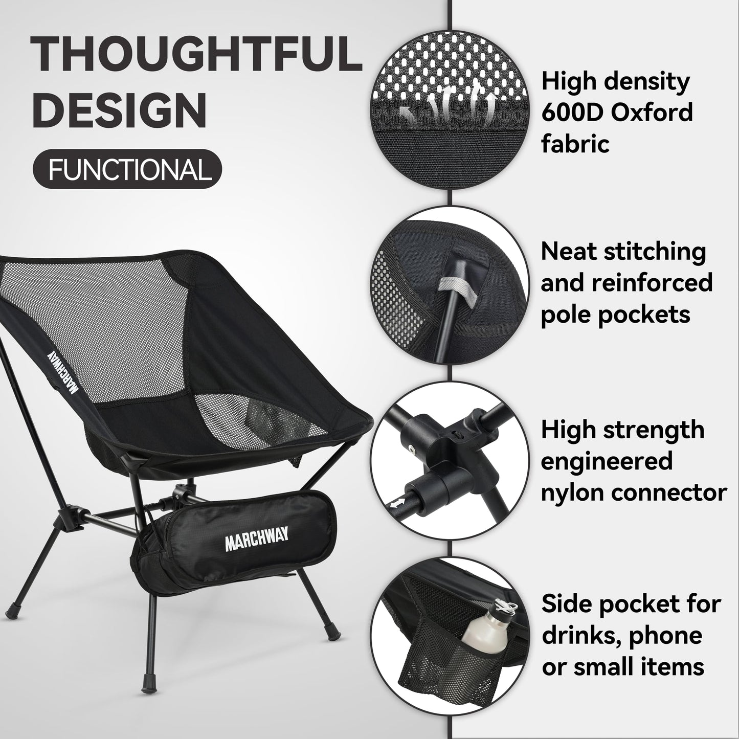 MARCHWAY Ultralight Folding Camping Chair, Heavy Duty Portable Compact for Outdoor Camp, Travel, Beach, Picnic, Festival, Hiking, Lightweight Backpacking (Camo)
