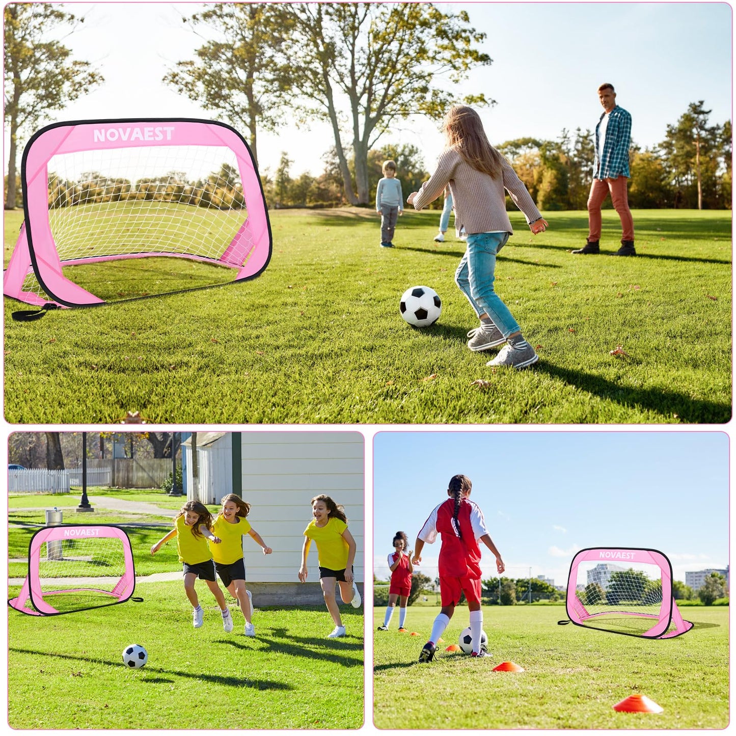 NOVAEST Pop Up Soccer Goals, Kids Soccer Goals for Backyard, Helps Improve Physical Fitness, 2 Packs, Easy Setup, Gift Idea