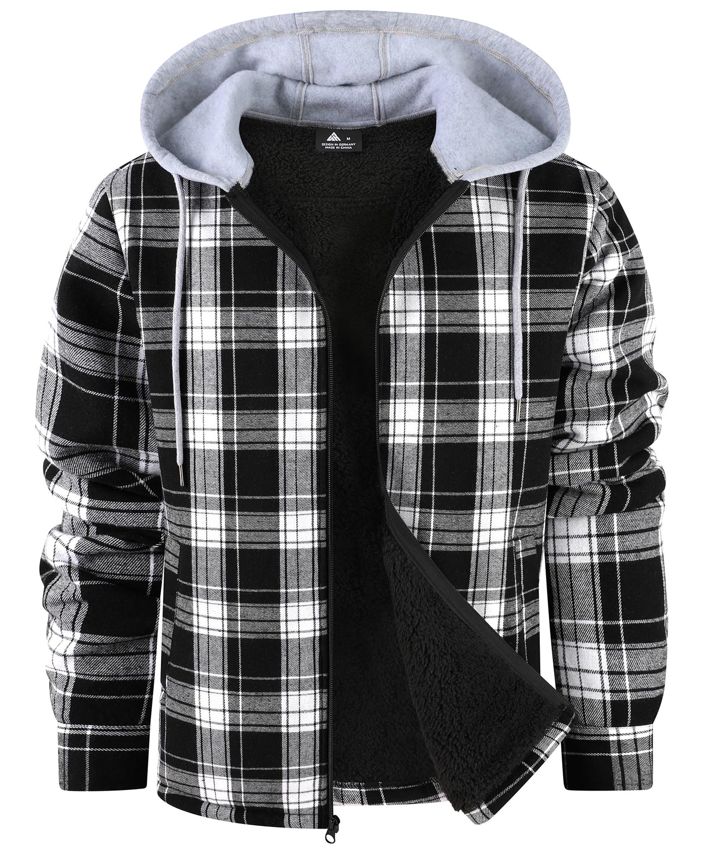 ZITY Men's Flannel Fleece Hoodie Plaid Sherpa Lined Jackets Zip Up With Pocket