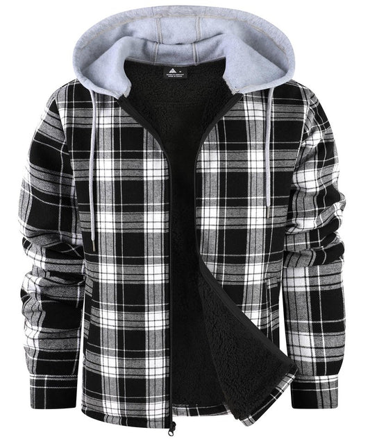 ZITY Men's Flannel Fleece Hoodie Plaid Sherpa Lined Jackets Zip Up With Pocket