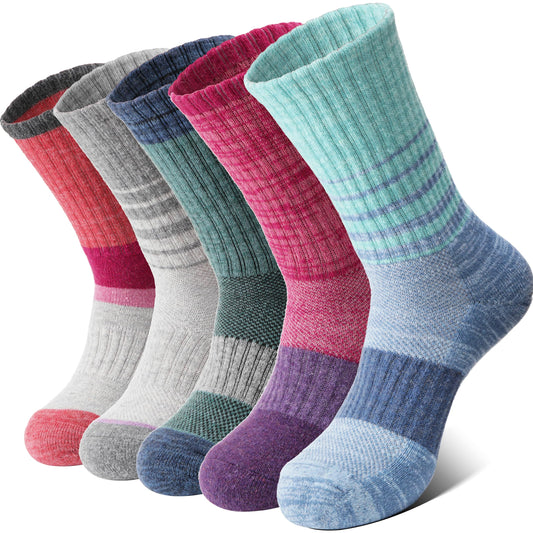 Anlisim Merino Wool Hiking Socks for Women Thermal Winter Warm Thick Work Cushion Gifts Socks 5 Pairs Stocking Stuffers(Tie-dye,L)