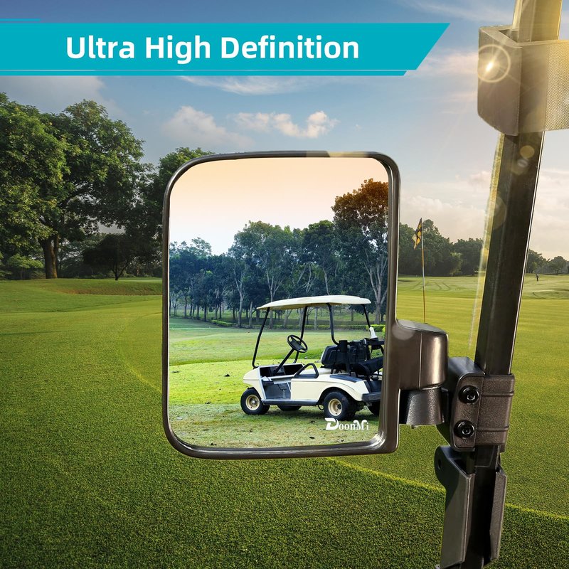 DoonMi Golf Cart Mirror No-drilling Side Rear View Mirror Compatible Universal for Yamaha, Club Car, EZGO,180 Degree HD Glass