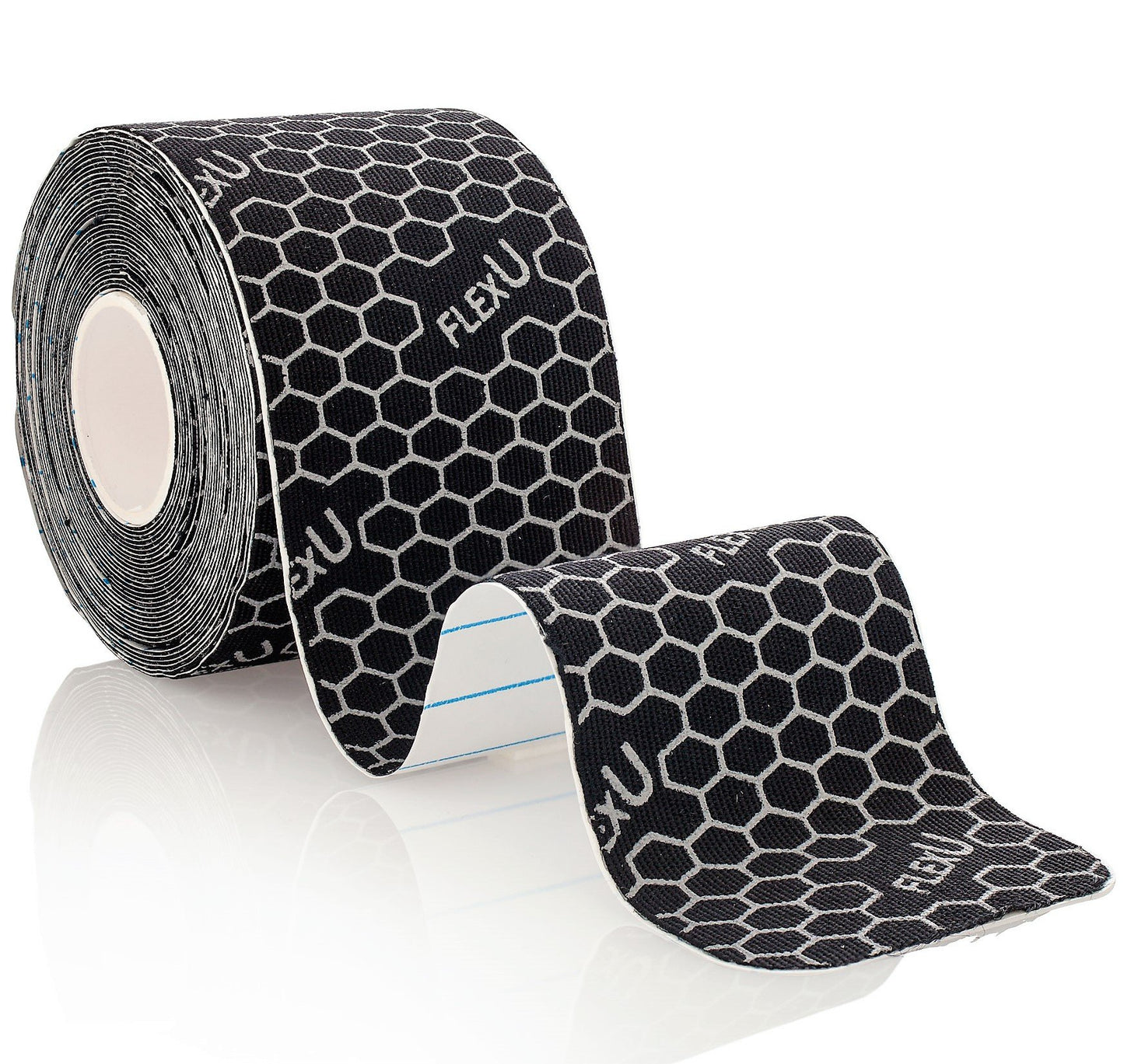 FlexU Black Kinesiology Tape - 3 Roll Pack - 60 Pre-Cut 2"x10" Strips - Hypoallergenic, Long-Lasting Pro-Grade Athletic Tape - Therapeutic Recovery; Best Joint & Muscle Support