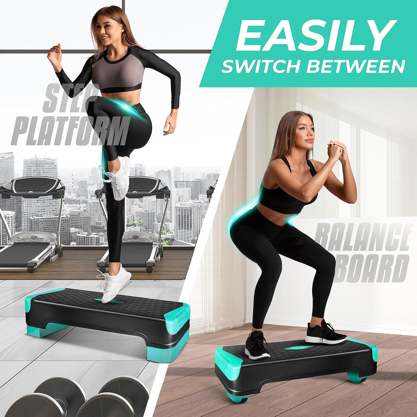 2-in-1 Adjustable Aerobic Step Platform - Fitness Stepper with Rocker Balance Board for Home Workouts | Versatile Exercise Equipment