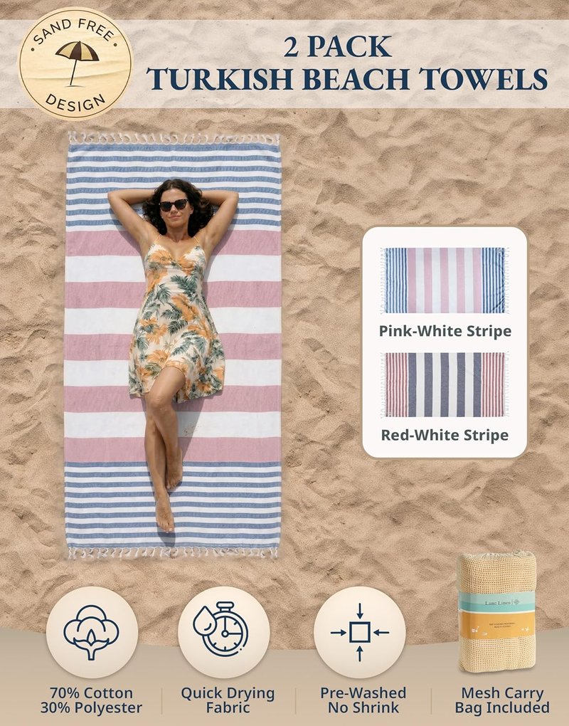 Extra Large Beach Towels - 2 Pack Oversized Quick Dry Pool Towels | Stylish Sand-Free Design, 39"x71" - Old Glory Pink