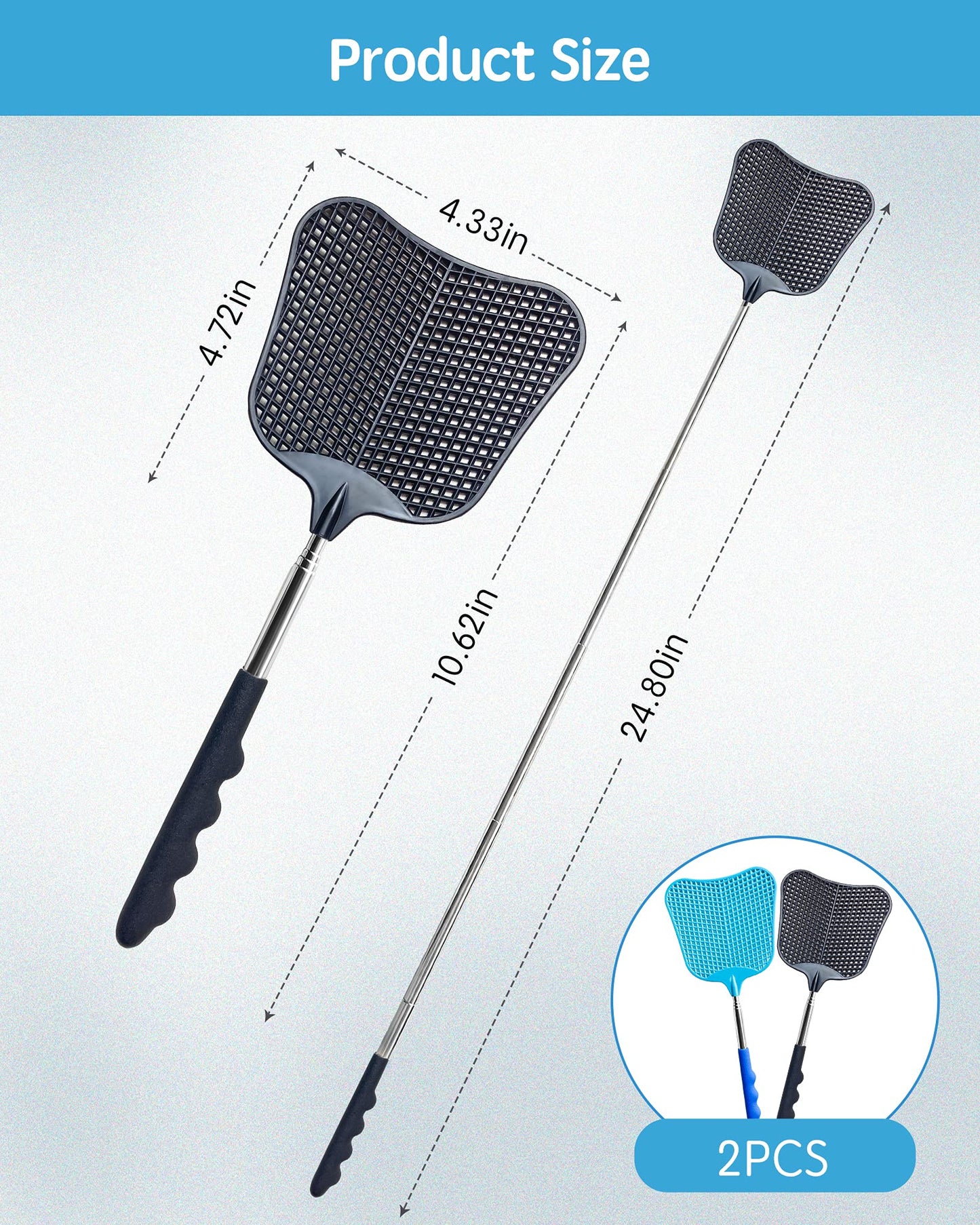 CUNCUI Fly Swatter Set of 2, Telescopic Fly Swatters-Black & Blue