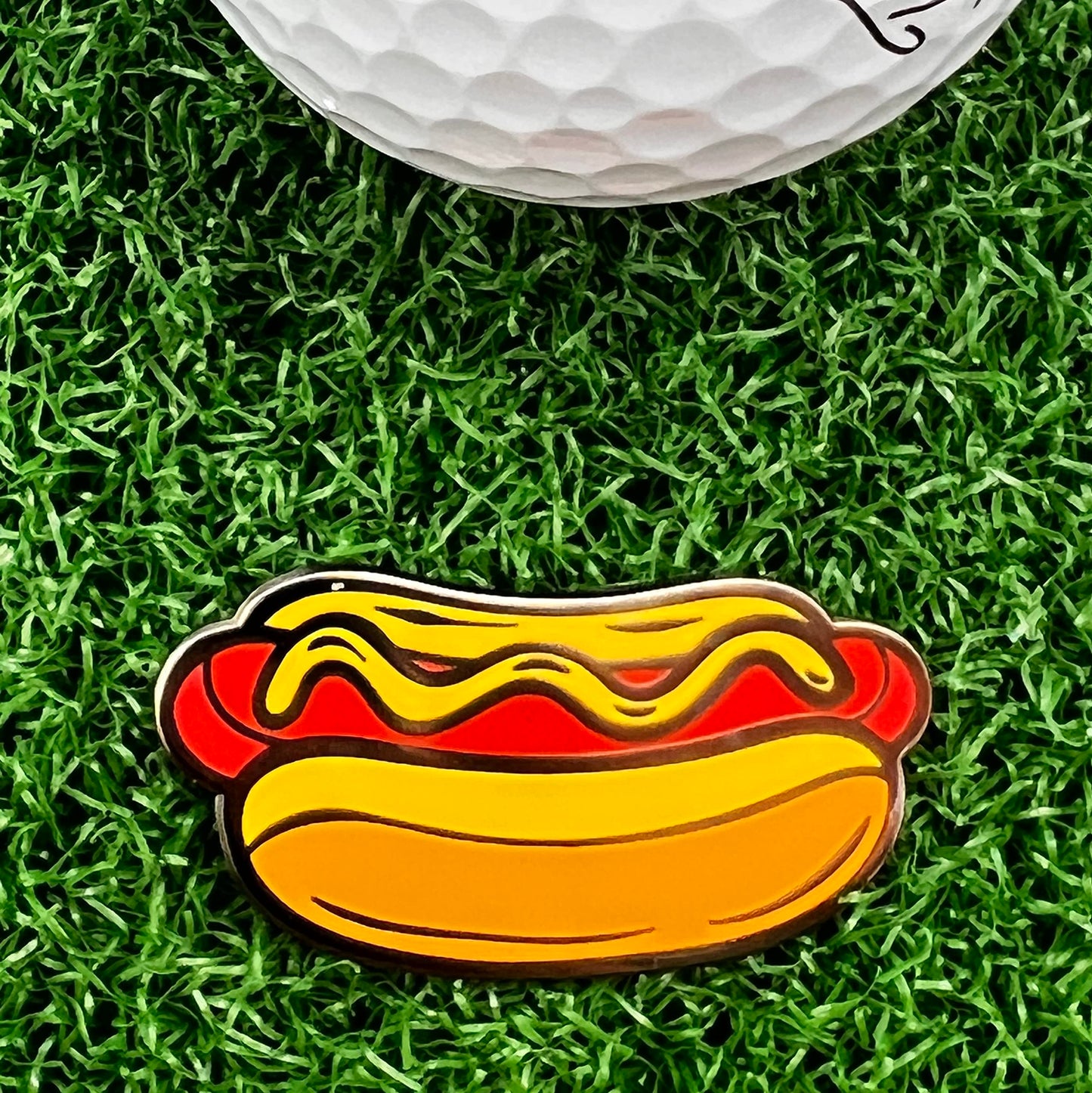 Hot Dog Golf Ball Marker- Made in USA - Funny Metal Hotdog Ball Marker