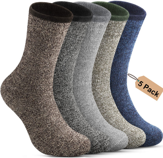 Annsuki 5 Pack Mens Thermal Wool Socks for Winter Warm Merino Socks Thick Hiking Socks for Camping Running Hunting Cozy Socks for Man Multi Colors (US Size 13-18)