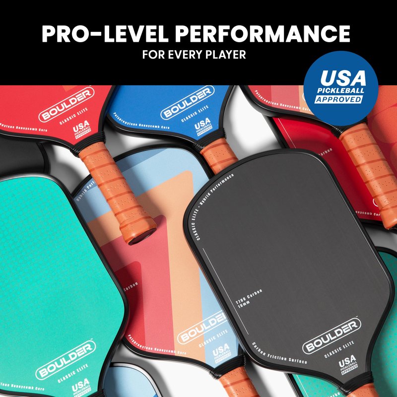 Boulder Pickleball Paddle - USAPA Approved - T700 Carbon Fiber Surface with Honeycomb Polymer Core - for Men Women Kids (Red)