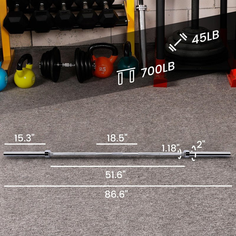 Fitvids 2 Inch Olympic Barbell Bar, 7 Feet Bar with Collar for Home Gym Strength Training, weight lifting, Bench Press, 700 LB Capacity