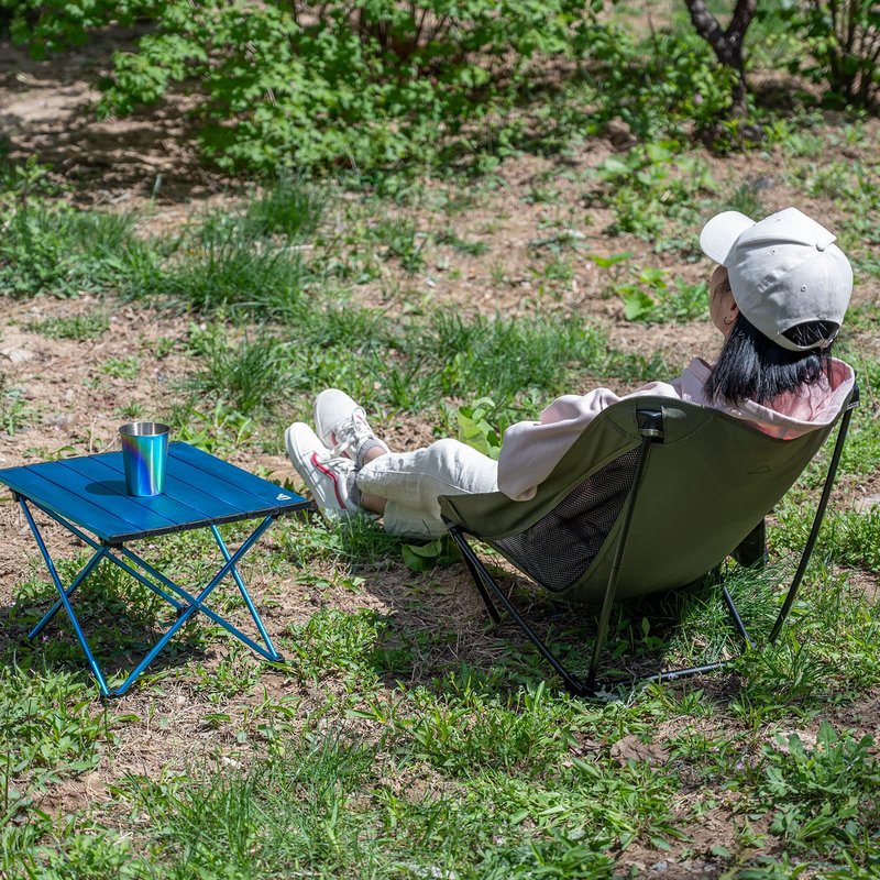 iClimb Low Ultralight Compact Camping Folding Chair with Side Pocket and Carry Bag (Blue)