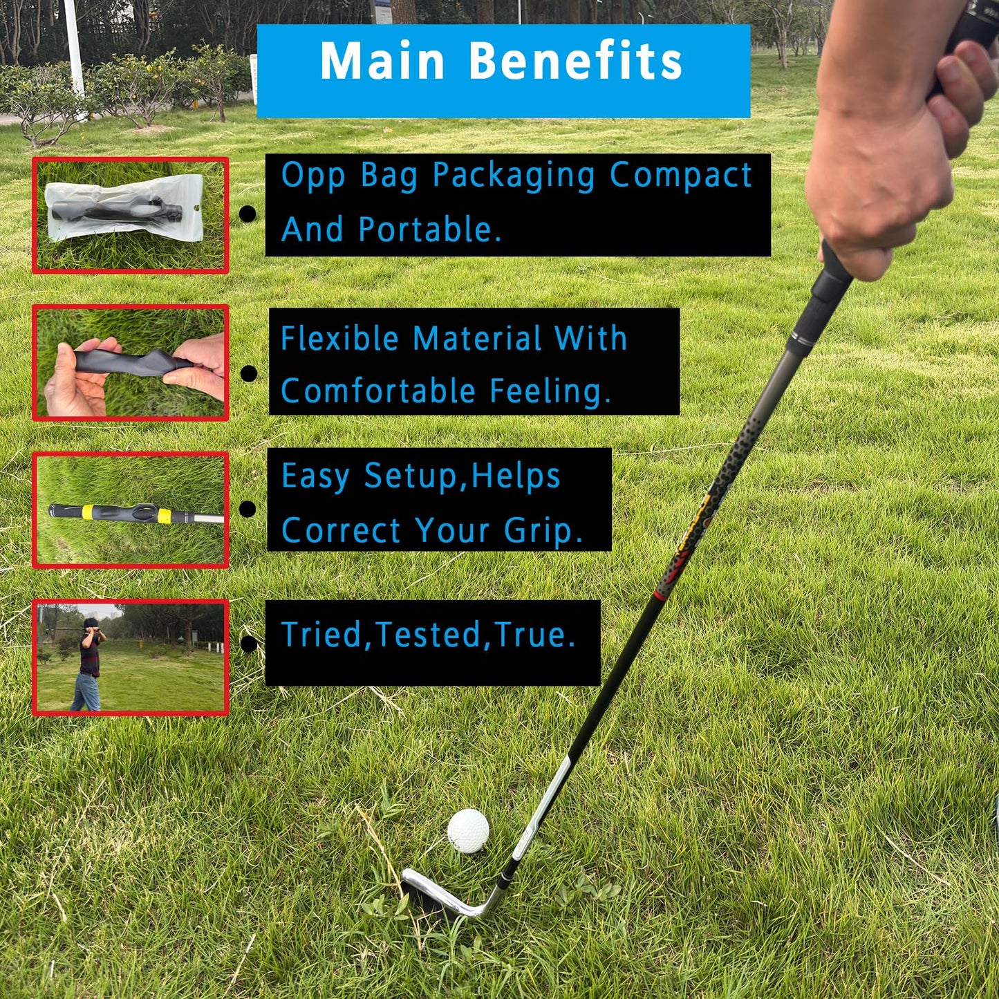 2 pack Golf grip trainer, swing and accuracy improvement,Golf Club Kit aid accessories for correct hand position (Black+Blue)