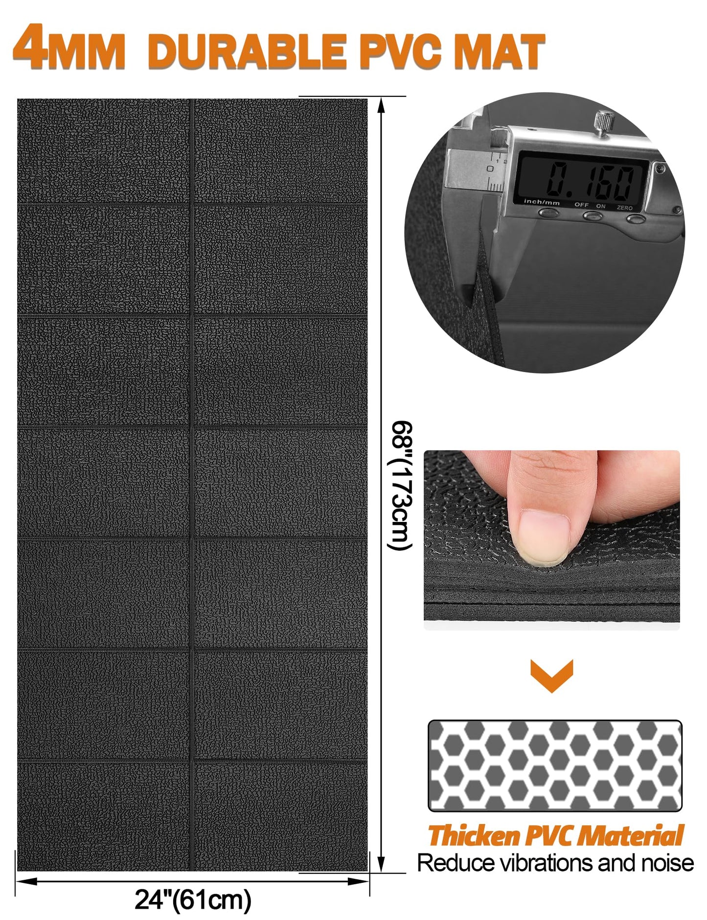 Treadmill Mat 68"x24", WERCHO Foldable Walking Pad Mat for Carpet Hardwood Floors 4mm Heavy-Duty Exercise Equipment Mat for Treadmil Pad,Spin Bike, Elliptical Trainer, Home, Gym