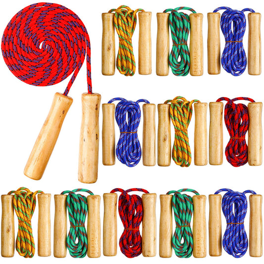 12 Pcs Jump Rope for Kids Adjustable Cotton Skipping Rope 7ft Jumping Rope with Wooden Handle for Children Students Boys Girls Toddler Fitness Outdoor Exercise Workout Fun Activity, Random Color