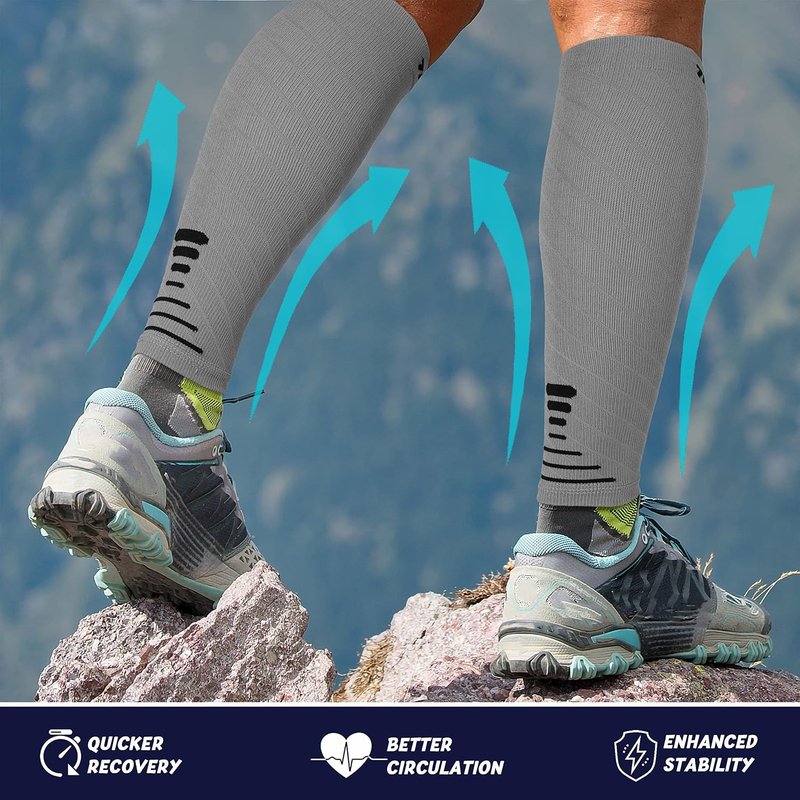 Calf Compression Sleeve - Footless Support Socks for Running | Pain Relief for Shin Splints & Varicose Veins, Gray/Black, Large