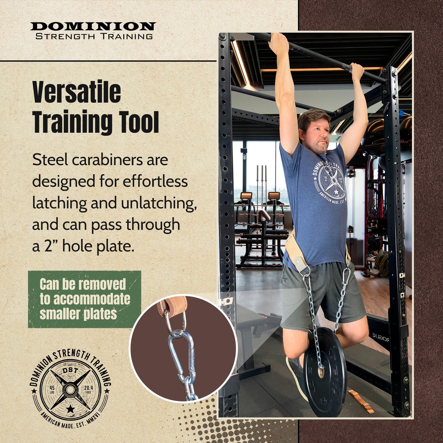 Dominion Strength Training Oiled Leather Heavy-Duty Leather Dip Belt with Steel Chain - Ultimate Accessory for Weighted Pullups, Dips, and Progressive Overload (Oiled Leather)