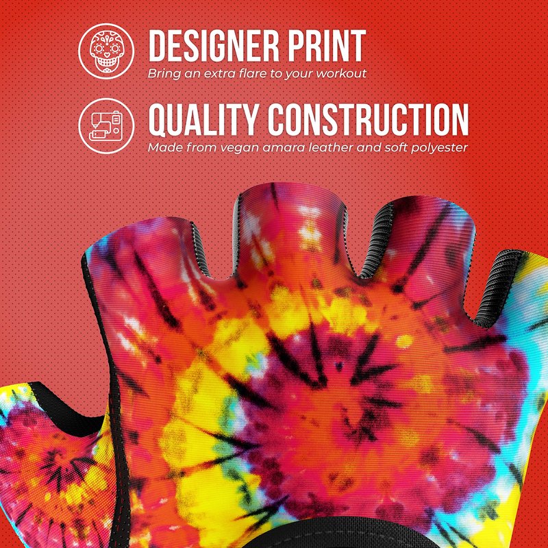 Contraband Pink Label 5347 Womens Designer Workout Gloves | Tie Dye Print w/Grip-Lock™ Silicone Palm (Medium, Rainbow)