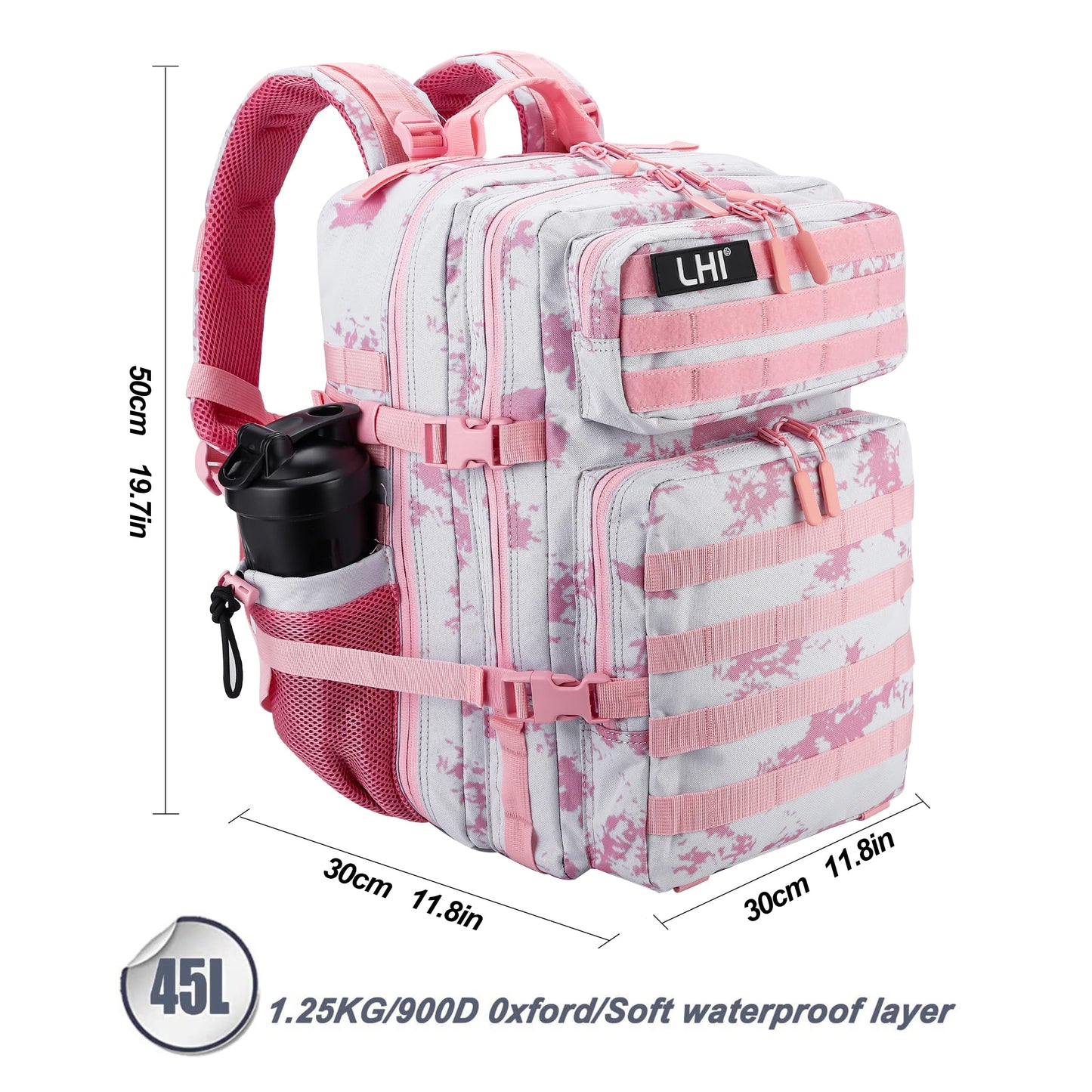 LHI Military Tactical Backpack for Men and Women 45L Army 3 Days Assault Pack Bag Large Rucksack with Molle System - Pink Tie-Dye