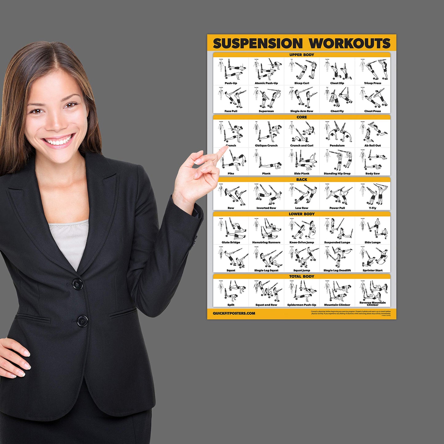 17 Pack - Exercise Poster Set: Dumbbell, Suspension, Kettlebell, Muscular, Medicine Ball, Battle Rope, Resistance Bands, Stretching, Bodyweight, Barbell, Yoga and More (LAMINATED, 18" x 24")