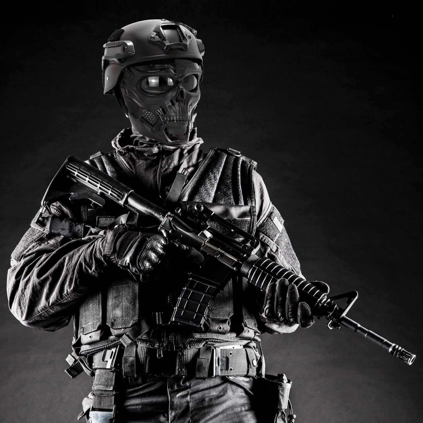 Skull Face Mask Full Face, Motorcycle Mask, Airsoft Mask, Tactical Mask, Paintball Mask for Men Women (SkullBlack)