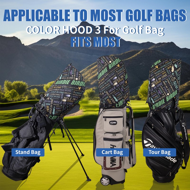 SANDIAN, Birdie Black, Golf Bag Rain Hood Cover, Waterproof 1260D Oxford Polyester, 12x20 Inches, Padded Protection, PU Coated, Two Sided Zipper, Adjustable Buckle Lock Fasteners, Snap Button Locking