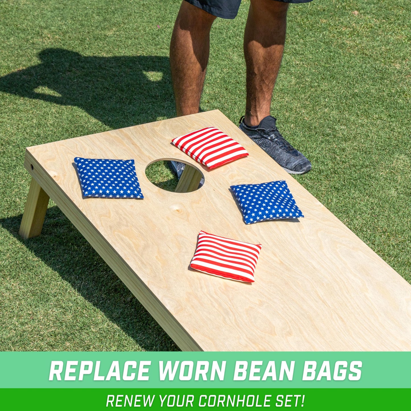 GoSports Official Regulation Cornhole Bean Bags Set of 8 - All Weather - Classic American Stars and Stripes