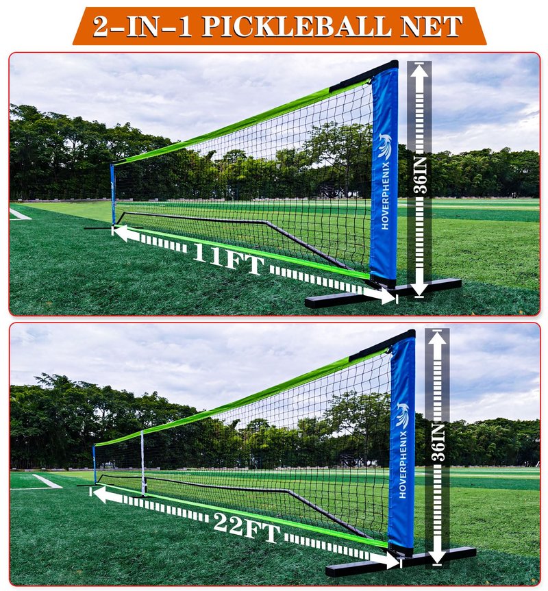Portable Pickleball Net, Regulation Size 22FT and 11FT Half Court 2-in-1 Pickle Ball Net with 2 Pickleballs and Carry Bag for Driveway, Backyard, Street, Weather Resistance Steady Steel Frame