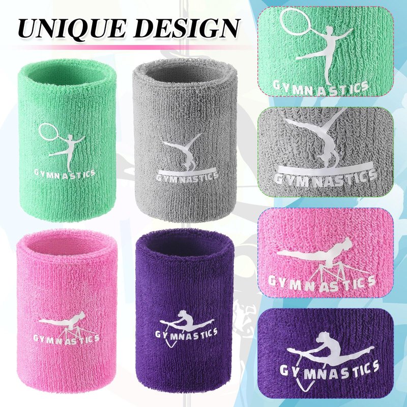 Blosssound 4 Pairs 3.9 Inch Gymnastics Sports Wristbands for Kids Wrist Sweatbands Polyester Cotton Wrist Bands Sweat Band for Gym(Pink, Purple, Gray, Green)
