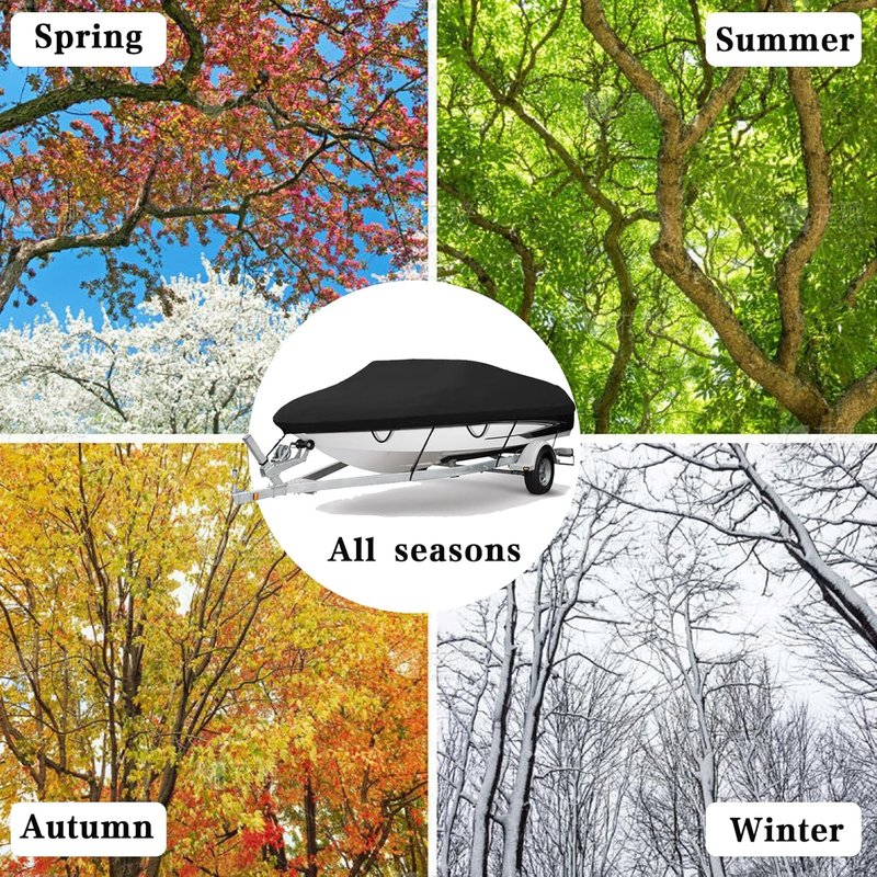 Boat Cover 17-19ft - Waterproof Heavy Duty UV Resistant Marine Grade Polyester | Fits V-Hull & Tri-Hull Fishing Boats