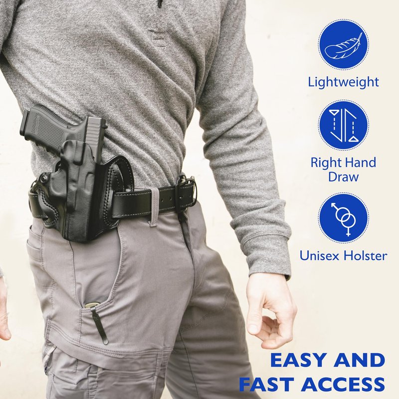 DeSantis Thumb Break Scabbard - OWB Gun Holster for Men and Women - Compatible with Glock 17, 17 Gen 5, 22, 22 Gen 5, 31, 47 - Black, Leather, Right Hand Draw
