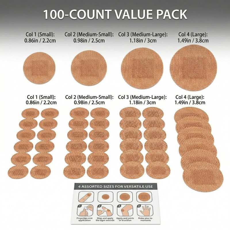100PCS Small Round Bandages for Face, 4 Sizes Spot Bandages, Circle Bandaids for Wound Care and Hide Skin Spots Ideal for Small Incisions