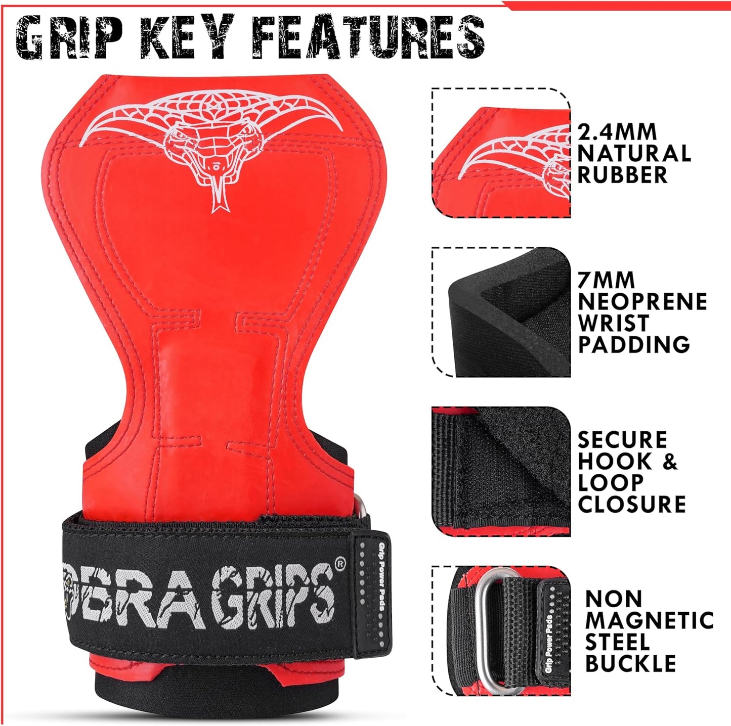 Cobra Grips Weight Lifting Gloves - Adjustable Neoprene Padded Wrist Wraps | Heavy Duty for Deadlifts