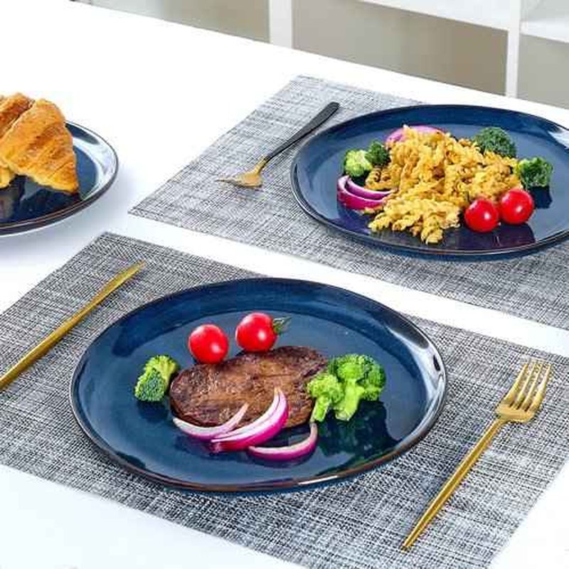 Bestone 12 Pieces Round Kitchen Dinnerware Sets，Plates and Bowls Sets,Dishes, Plates, Bowls, Dish Set, Chip Resistant Ceramic Dinnerware Set, Dishwasher/Microwave Safe,Service for 4,Cobalt Blue