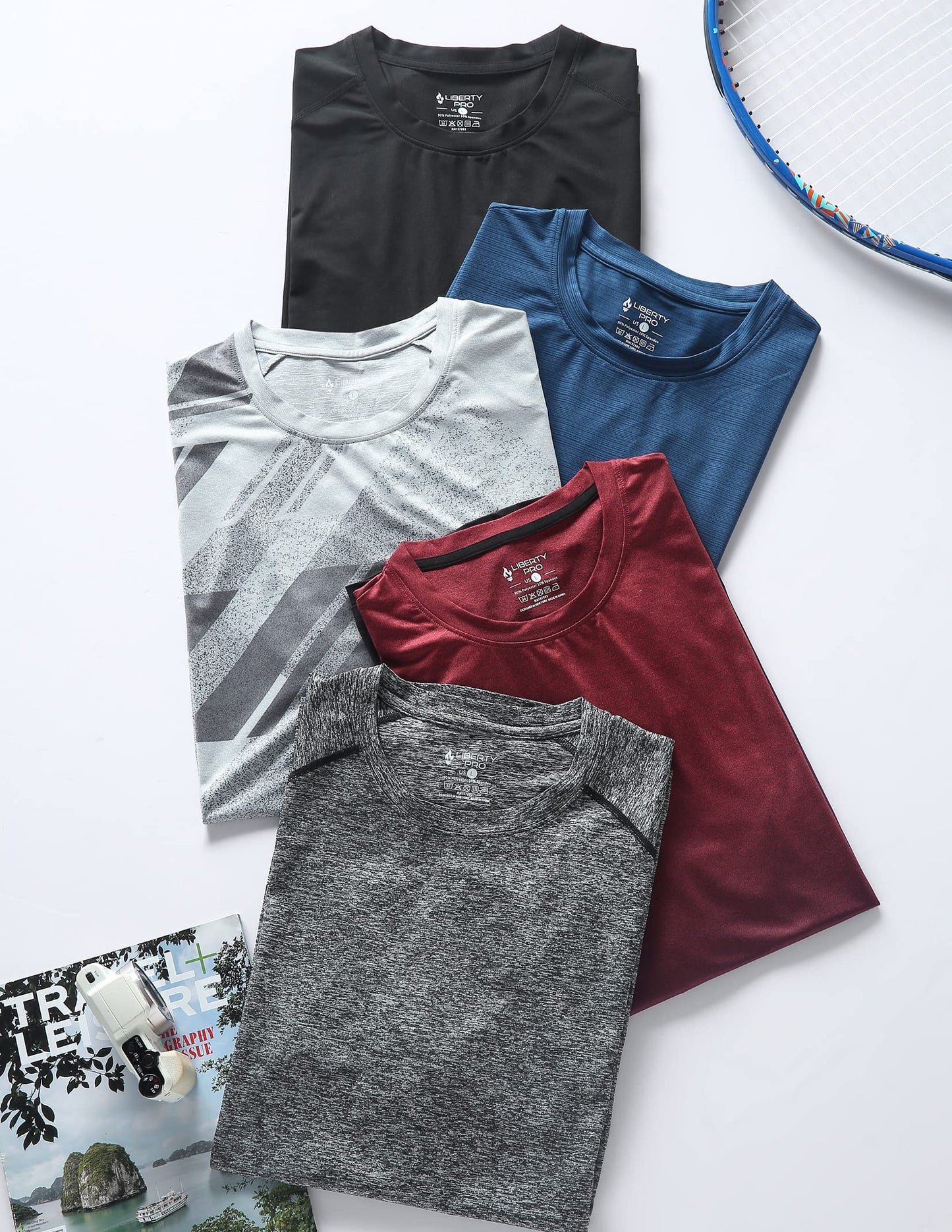5 Pack Men’s Active Quick Dry Crew Neck T Shirts | Athletic Running Gym Workout Short Sleeve Tee Tops Bulk (Set 3, 4X-Large)