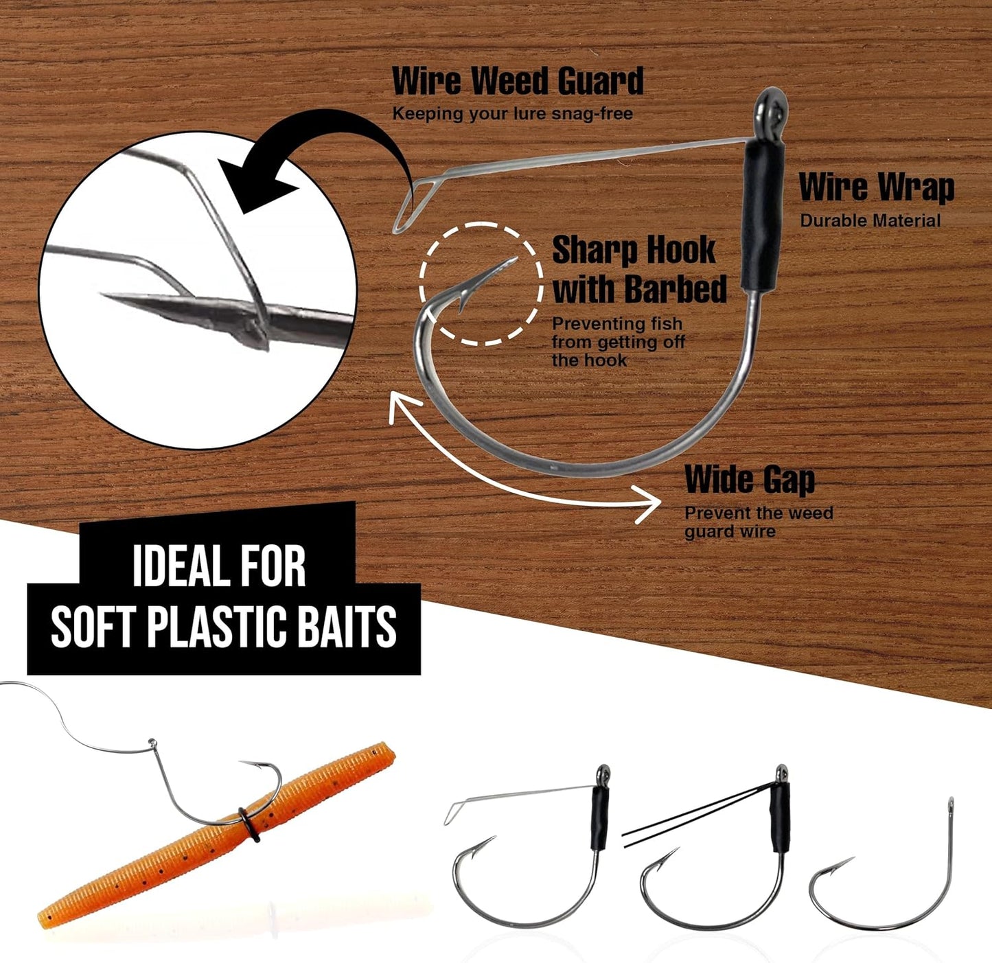 Reaction Tackle Wacky Hooks - Ultra Sharp Weedless Fishing Hooks | 25 Pack Wide Gap Neko Wacky Rig for Bass