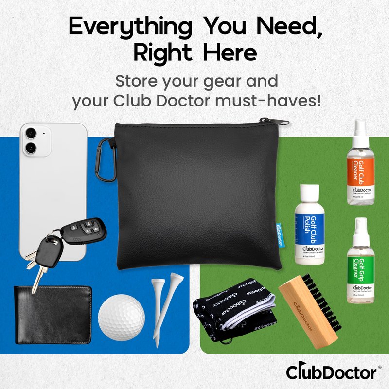 Club Doctor - Golf Valuables Pouch – Premium Zippered Golf Accessories Bag with Metal Carabiner, Compact & Durable Organizer for Tees, Balls, Divot Tools, and Valuables