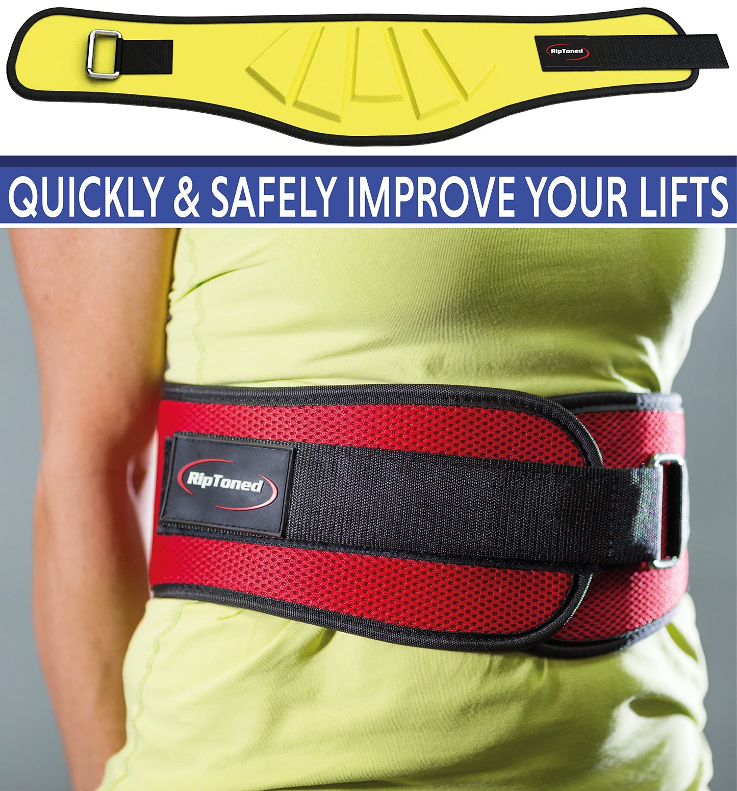 Rip Toned 6in Weightlifting Belt, Powerlifting, Bodybuilding Belt Men & Women, Back Support Weight Lifting (Black, Medium)