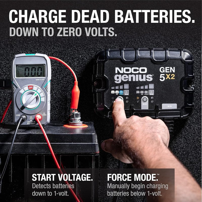 NOCO Genius 2-Bank Battery Charger | 10A Onboard Waterproof Marine Charger for Lead-Acid & Lithium Batteries - Overcharge Protection & Temperature Compensation