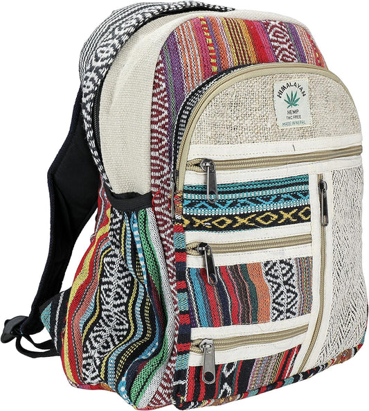 AUNERCART Small Hemp Backpack Traveling Backpack Cotton Stripe Nepali Backpack Himalayan Backpack Small 13" x 11" x 5" Bag