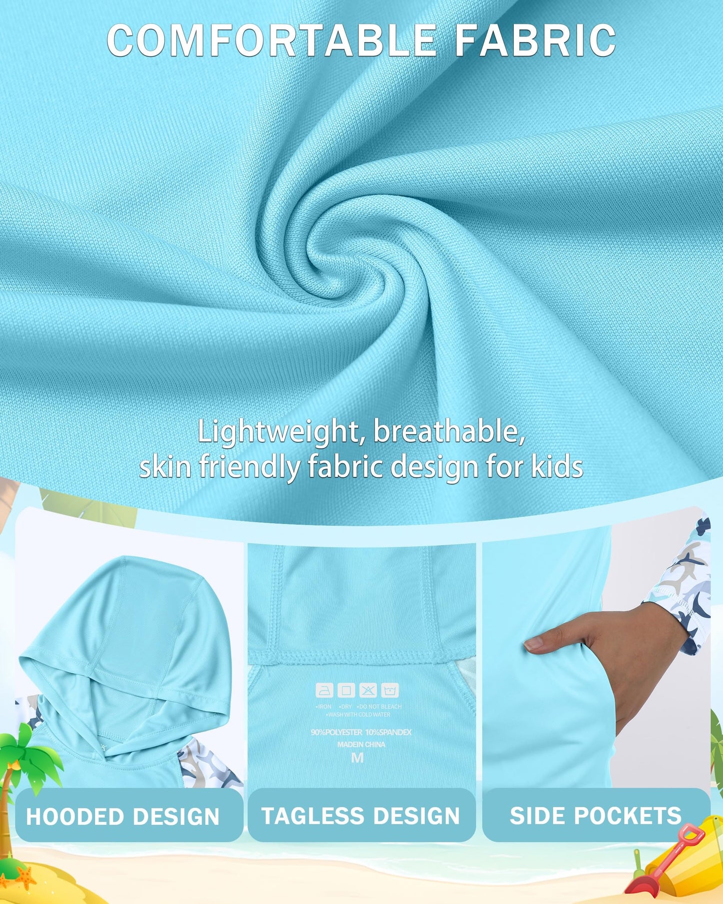 DRONIRING Boys Rash Guard Swim Hoodie, UPF 50+ UV Sun Protection Long Sleeve Fishing Shirt, Kids Youth SPF Water Shirts