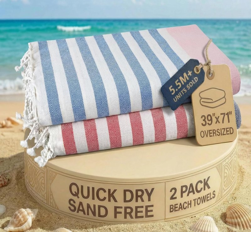 Extra Large Beach Towels - 2 Pack Oversized Quick Dry Pool Towels | Stylish Sand-Free Design, 39"x71" - Old Glory Pink