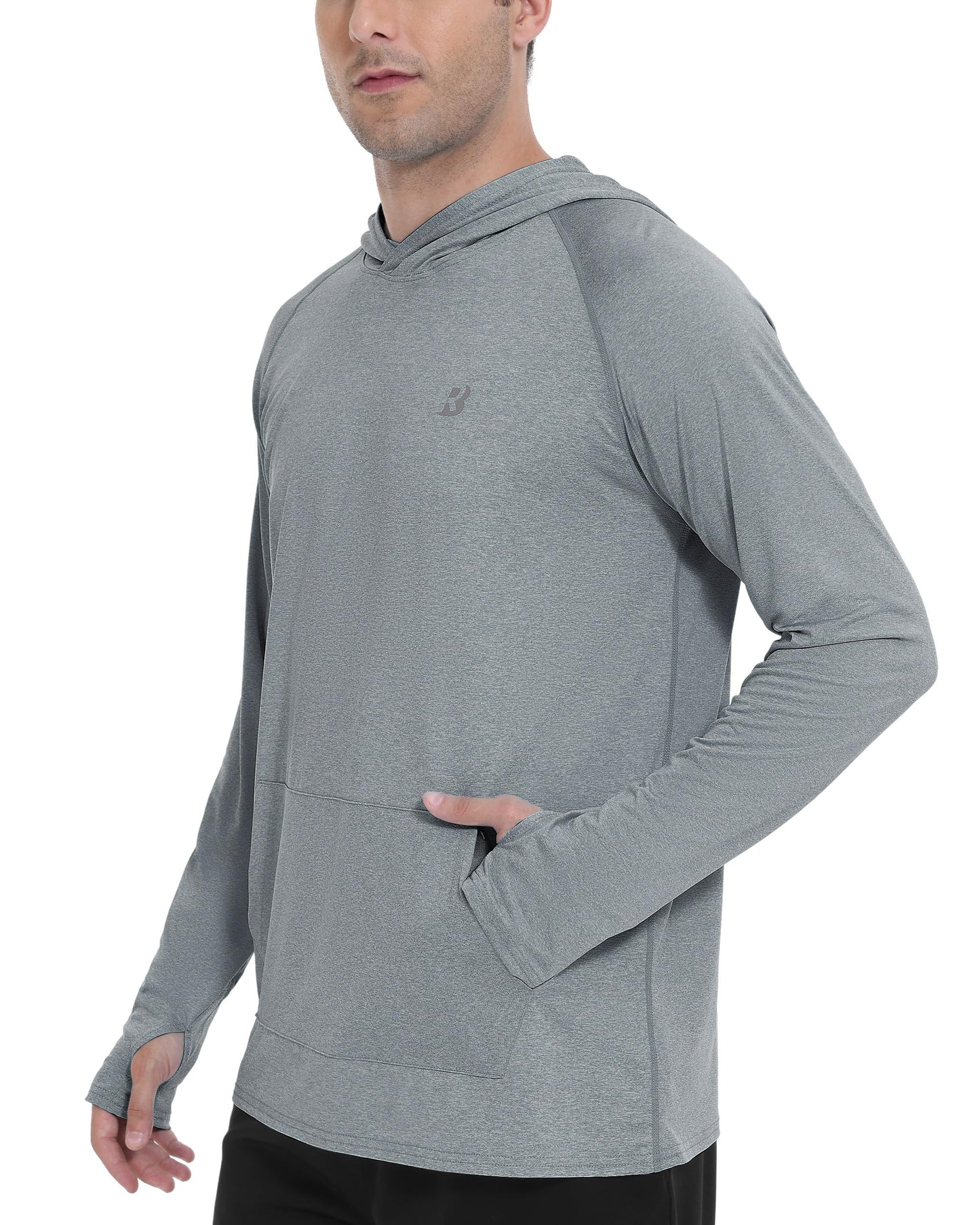 Roadbox UPF 50+ Mens Sun Hoodie, Long Sleeve UV Protection Fishing Shirt with Pocket, Outdoor Running Athletic Rash Guard
