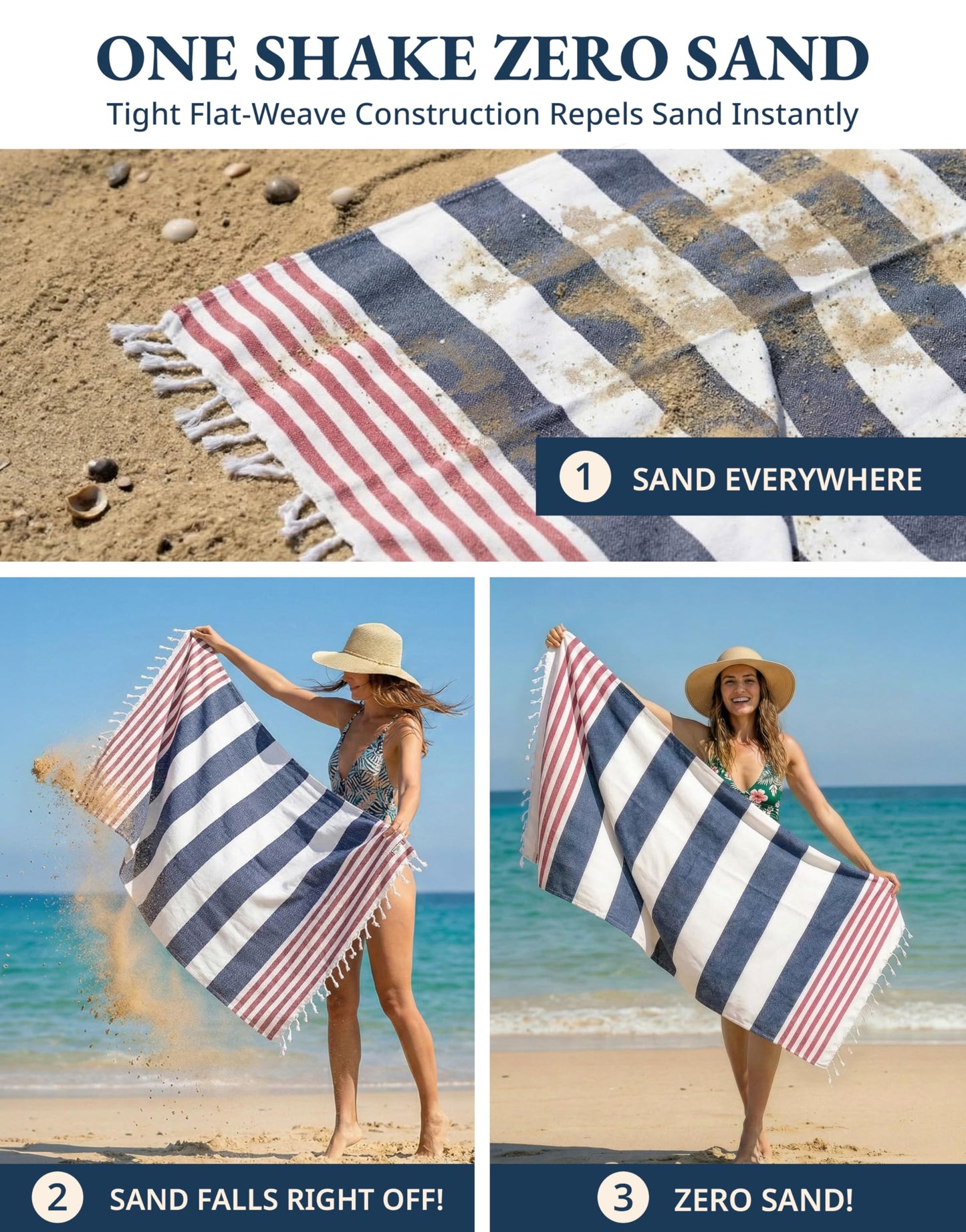 LANE LINEN 2 Pack Large Beach Towels, Oversized, 39"x71" - Old Glory Teal