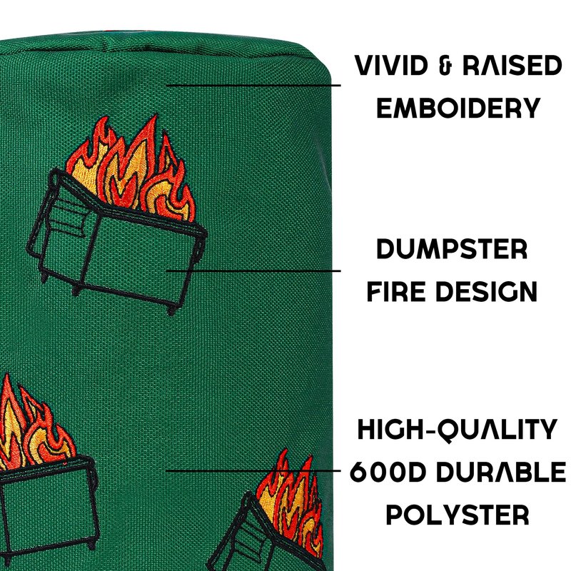 Driver Headcover - Barrel Style Driver Head Cover, Golf Club Covers - Funny Golf Gift & Unique Golf Accessories for Men and Women Golfers (Dumpster FIRE)