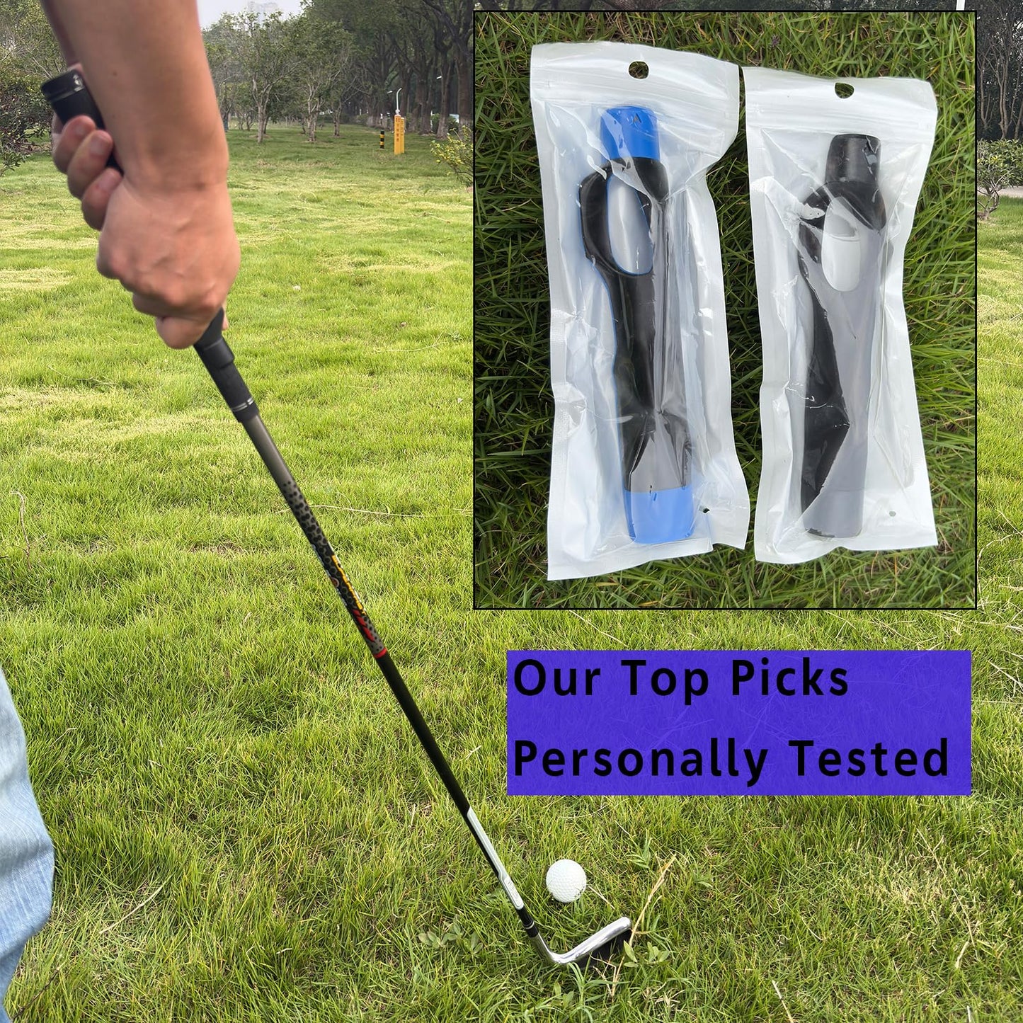 2 pack Golf grip trainer, swing and accuracy improvement,Golf Club Kit aid accessories for correct hand position (Black+Blue)