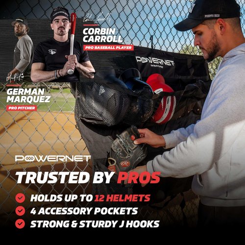 PowerNet Softball & Baseball Helmet Hanging Bag, 12 Pocket Baseball Glove & Helmet Storage Holder & Dugout Organizer, Portable Baseball Gear Training Equipment Holder (Red)