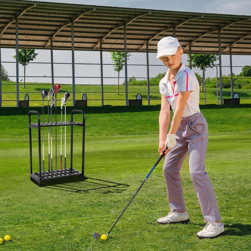 Hicarer 27 Hole Golf Club Holder Metal Golf Club Organizer Stand Rack Putter Stand Display for Indoor and Outdoor Use Home, Black
