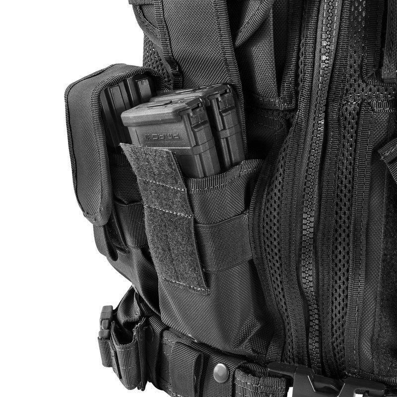 Barska Loaded Gear VX-200 Tactical Vest – Right Hand Holster, Adjustable Fit, Mag Pouches, Belt, ID Panel, Rescue Handle – Combat Vest for Airsoft or Training