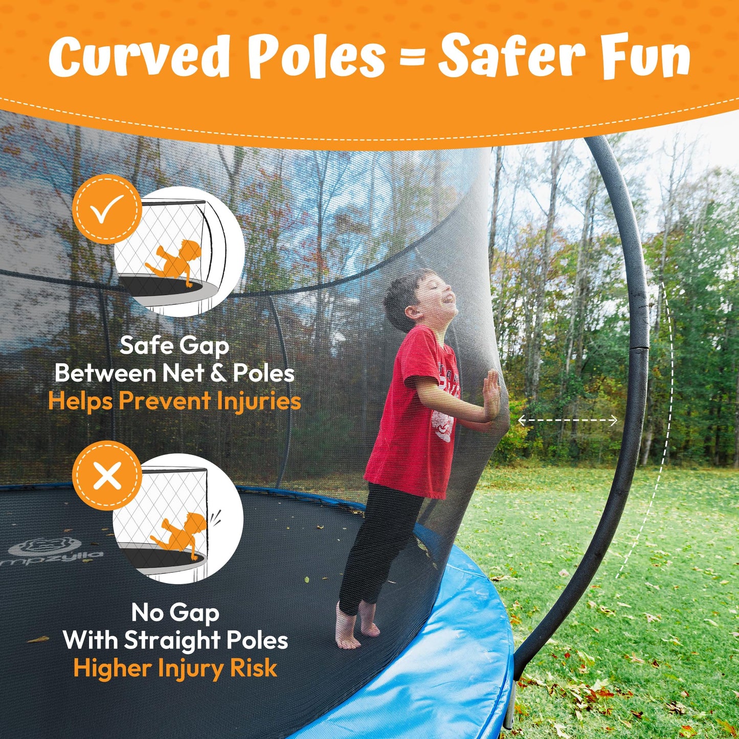 JUMPZYLLA Trampoline Outdoor 8FT 10FT 12FT 14FT 15FT 16FT with Enclosure, Non-Slip Ladder & Anti-Rust Coated Frame, ASTM Approved Recreational Backyard Large Trampoline with Net for Kids & Adults
